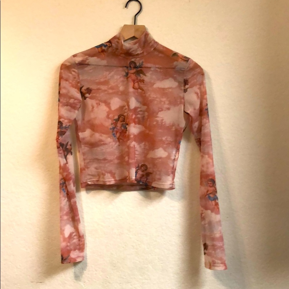 Renaissance Mesh Mockneck Top with Long Sleeves